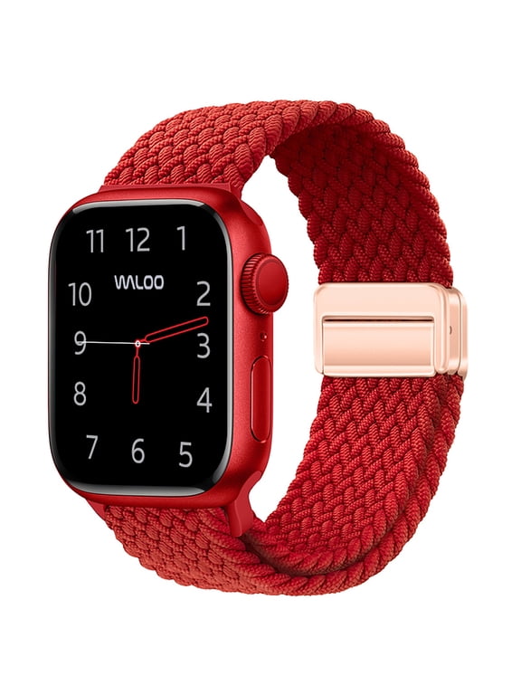 Magnetic Braided Nylon Loop Fabric Band for Apple Watch 44/45/46/49mm - Red