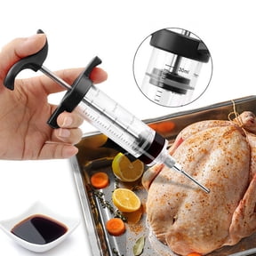 Waloo Marinade Stainless Steel Injector Syringe: 2-Pack PVC 1 oz. Black. Ideal for BBQ Grilling