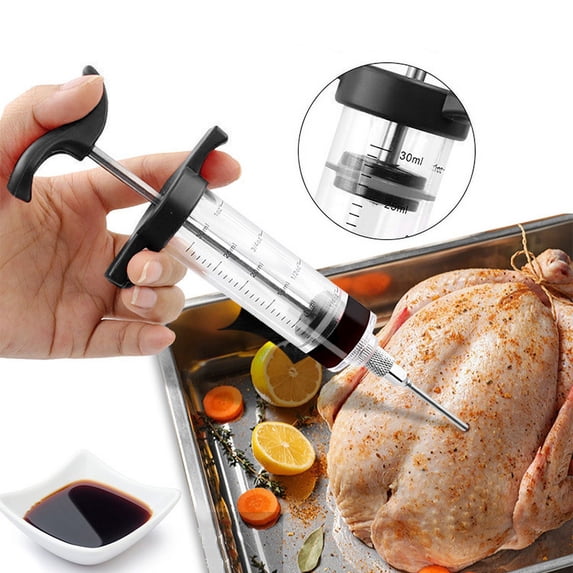 Waloo Marinade Stainless Steel Injector Syringe: 2-Pack PVC 1 oz. Black. Ideal for BBQ Grilling