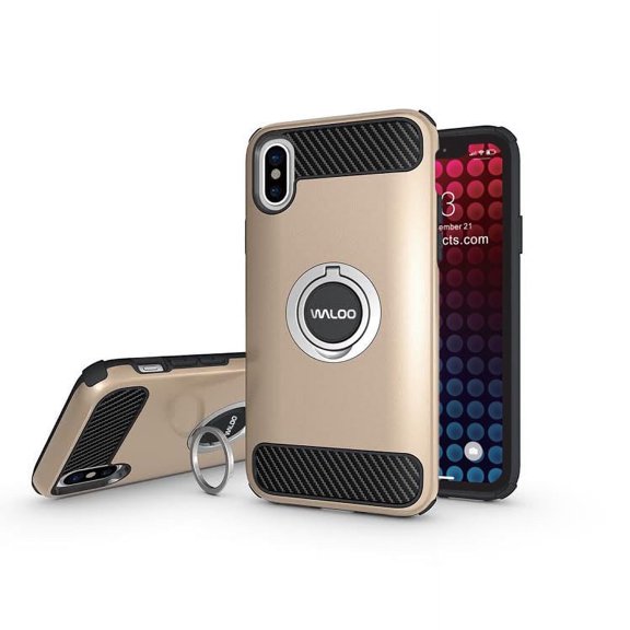 Waloo Products Dual Layer Protective Carbon Fiber Case with Ring Kickstand For all iPhone's