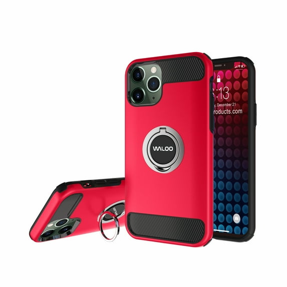 Waloo Products Dual Layer Protective Carbon Fiber Case with Ring Kickstand For all iPhone's
