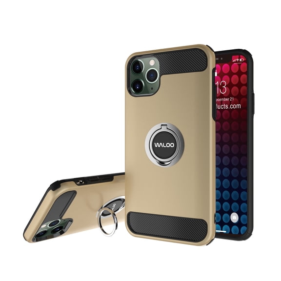 Waloo Products Dual Layer Protective Carbon Fiber Case with Ring Kickstand For all iPhone's