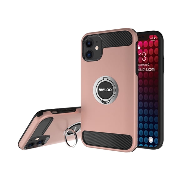 Waloo Products Dual Layer Protective Carbon Fiber Case with Ring Kickstand for All IPhone's