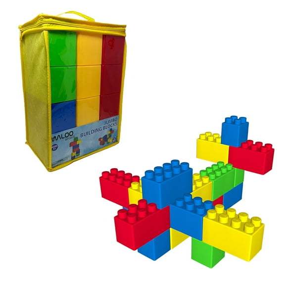 Waloo Products Jumbo Interlocking Building Blocks for Toddlers and Kids, 19 Pc Set, Multicolor