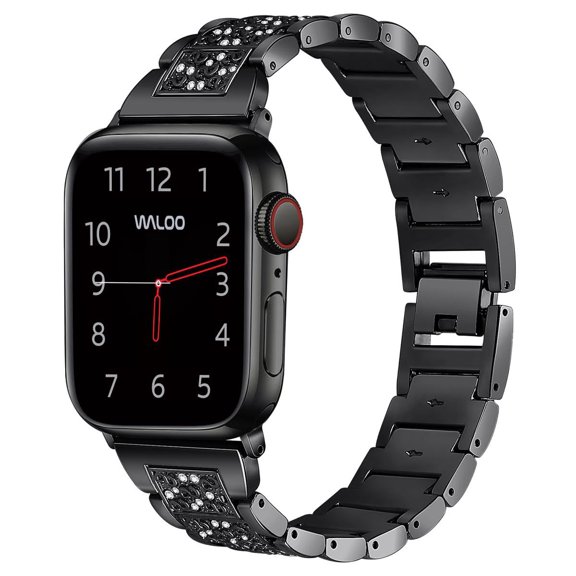 Waloo Rhinestone Patteren Stainless Steel Band for Apple Watch 44/45/46/49mm - Black