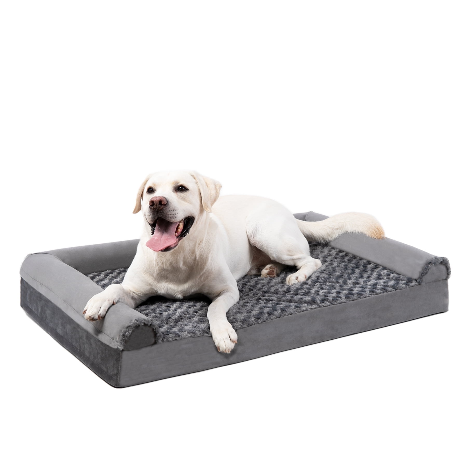 Large Gray Orthopedic Waterproof Dog Bed with Memory Foam