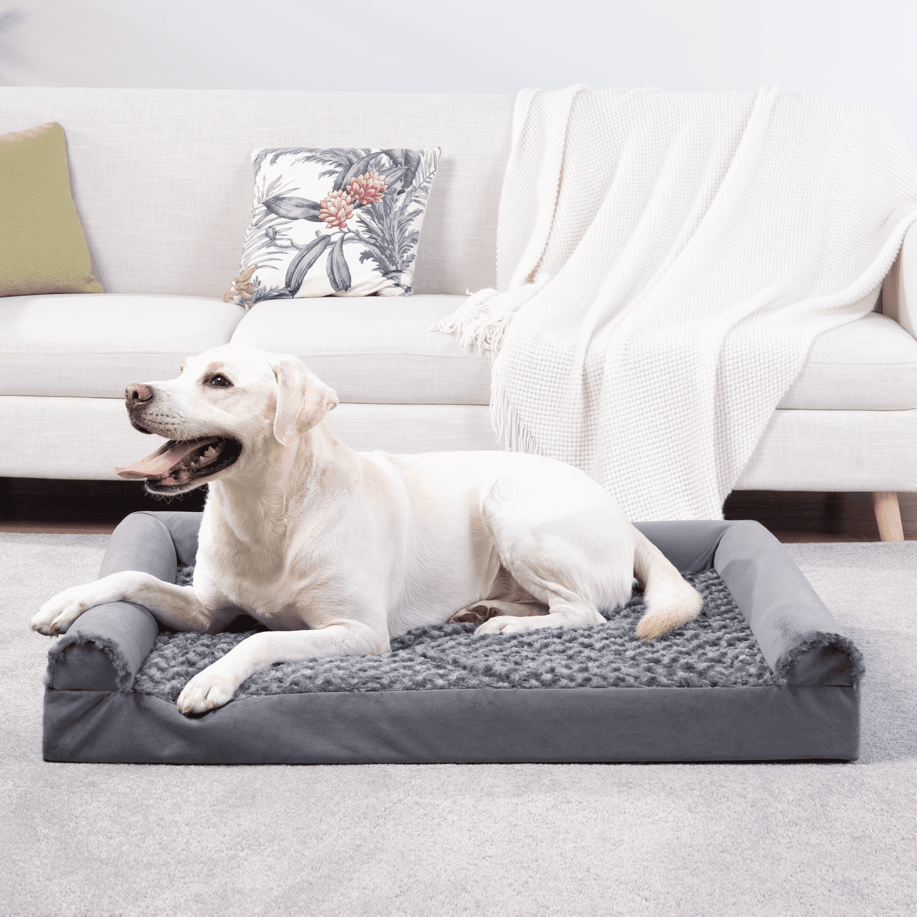 Large Gray Orthopedic Waterproof Dog Bed with Memory Foam