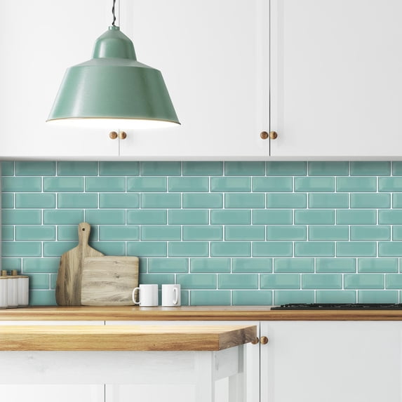 Walplus 12" x 6" 12 sheets Peel and Stick Tile Backsplash for Kitchen Bathroom Decor Kitchen Decor Capri Sea Glossy
