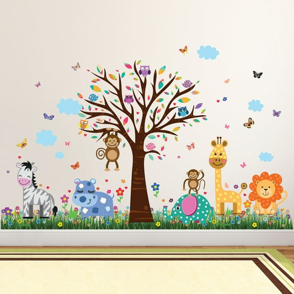 Walplus Children Wall Sticker Happy Animal Zoo with Grass Skirting Art Decal Home Decoration Nursery Decor