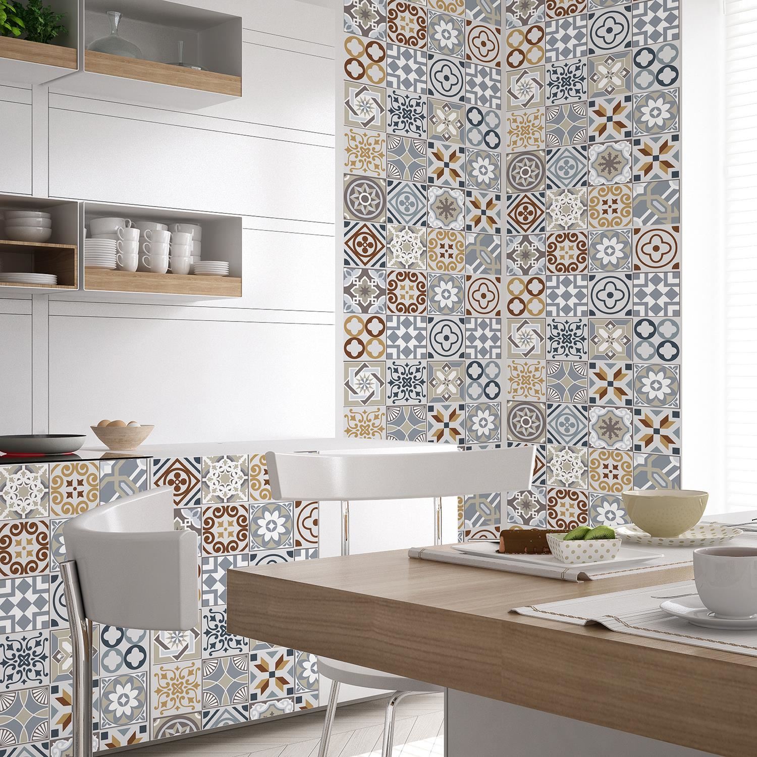 Walplus Coffee Azulejo Backsplash Wall Tile Peel and Stick 96pcs 23.2sf