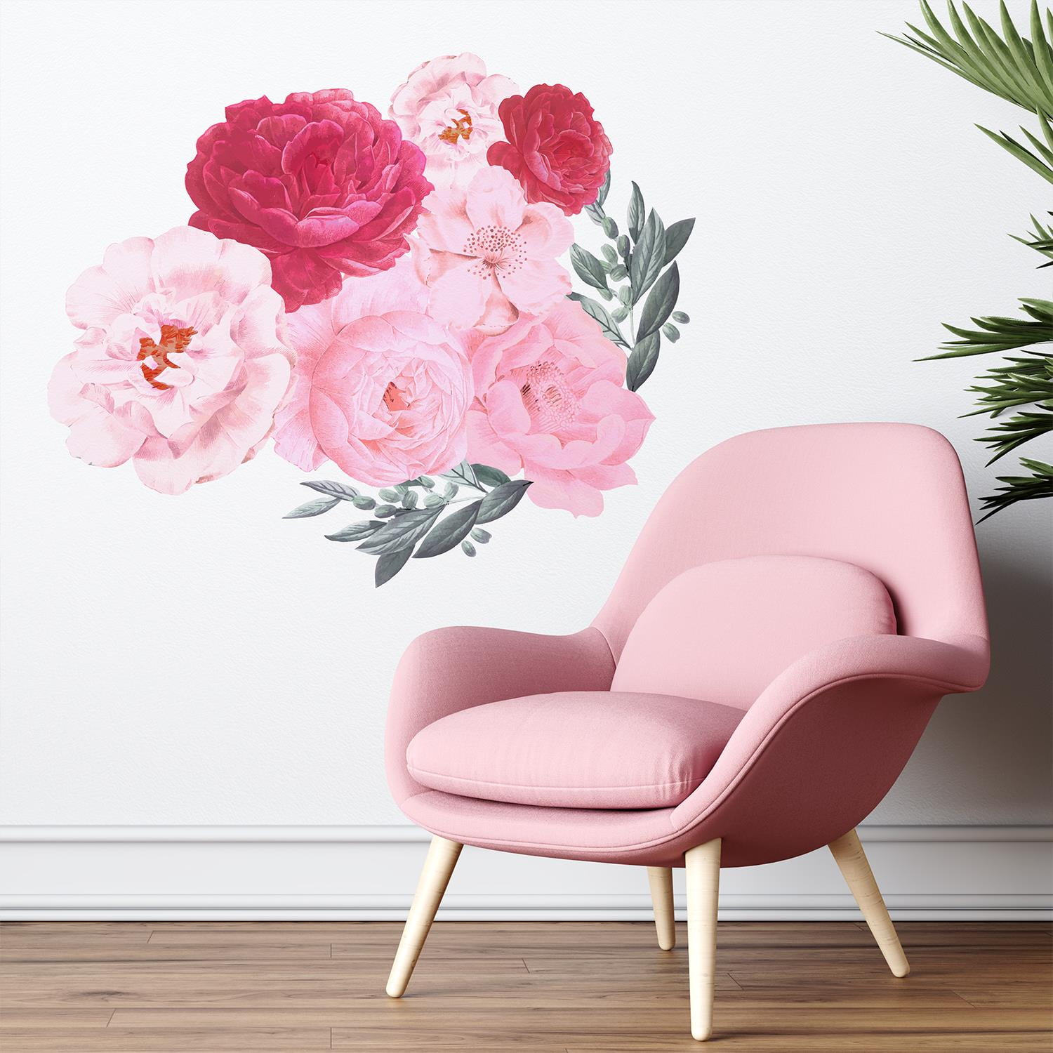 Elegant Oversized Blush Pink Peonies Wall Decals Set