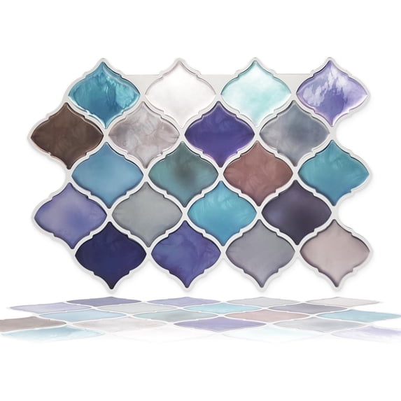 Walplus Peel and Stick Backsplash Arabesque Green and Blue 3D Tile Decals 8 Sheets 11" x 8"
