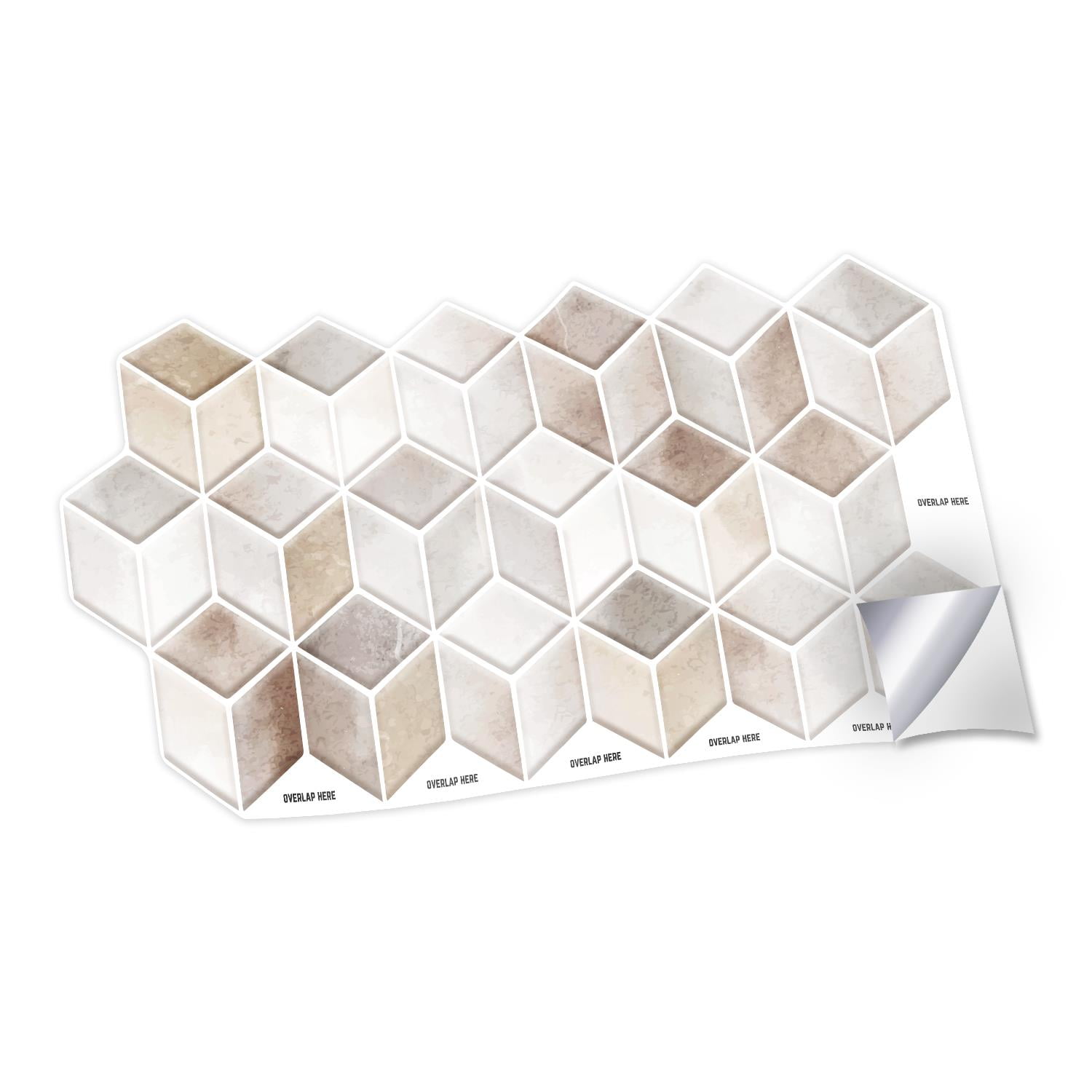 Walplus Peel and Stick Backsplash Beige Stone Hexacube Wall Tile Decals