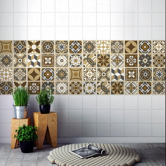 Walplus Peel and Stick Backsplash Dark Bronze Wall Tile Decals 24 Pcs 4" x 4"