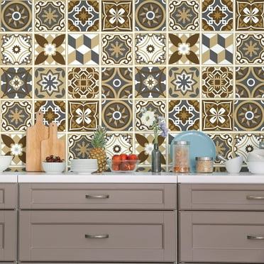 Walplus Peel and Stick Backsplash Dark Bronze Wall Tile Decals 72 Pcs 6" x 6"
