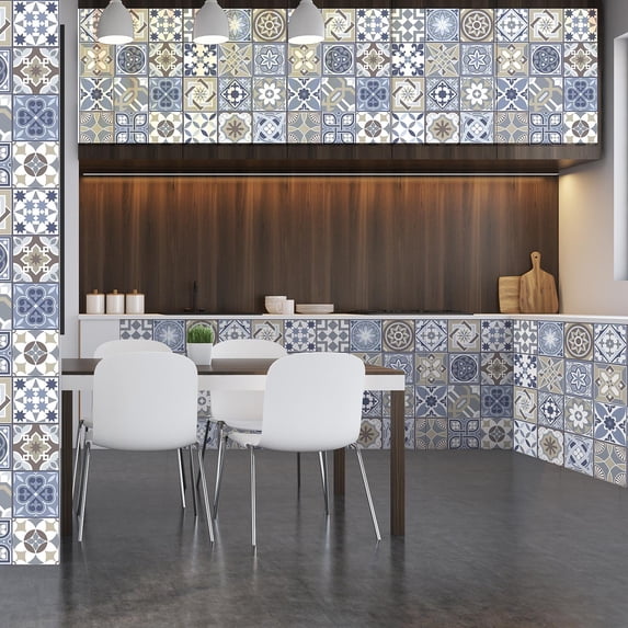 Walplus Peel and Stick Backsplash Iceberg Azulejo Victorian Mix Wall Tile Decals 48 Pcs 6" x 6"