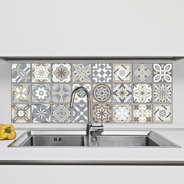Walplus Peel and Stick Backsplash Limestone Spanish Wall Tile Decals 48 Pcs 4" x 4"