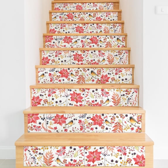 Walplus Peel and Stick Backsplash Poinsettia The Winter Joy Wall Tile Decals 48 Pcs 6" x 6"