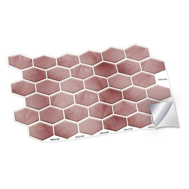 Walplus Peel and Stick Backsplash Shimmering Rose Honeycomb Hexa Wall Tile Decals 36 Pcs 12" x 6"