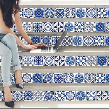 Walplus Peel and Stick Backsplash Spanish & Moroccan Blue Wall Tile Decals 48 Pcs 6" x 6"