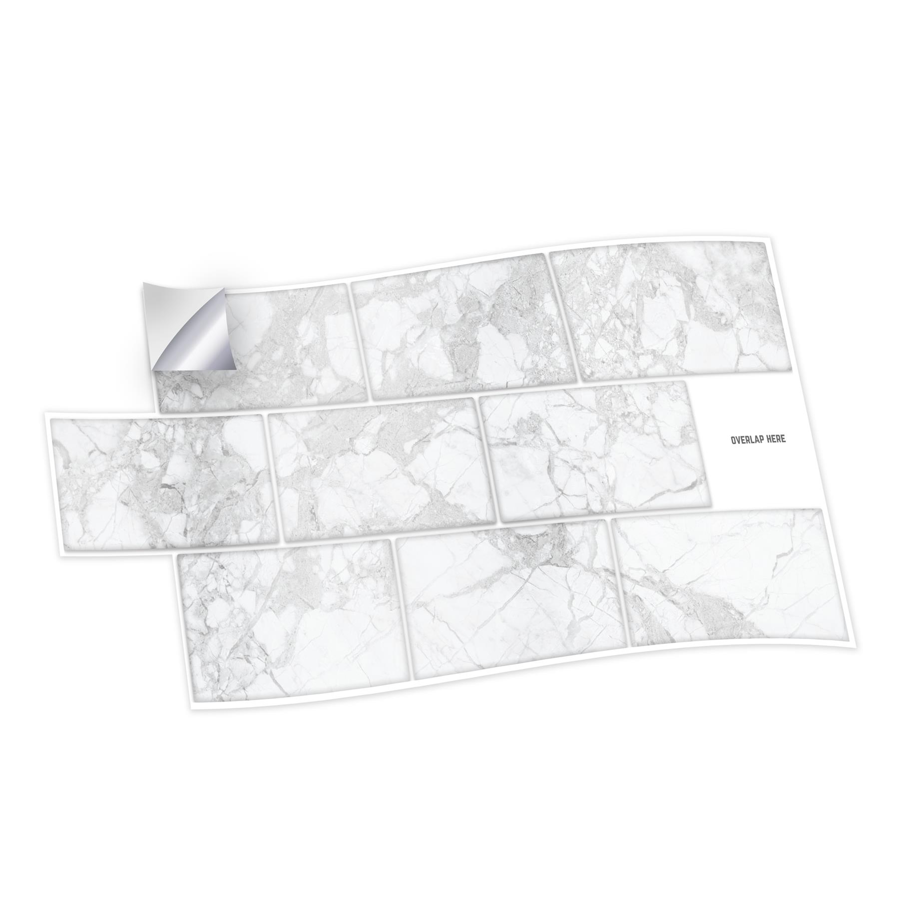 Walplus Peel and Stick Backsplash White Marble Metro Flat Wall Tile