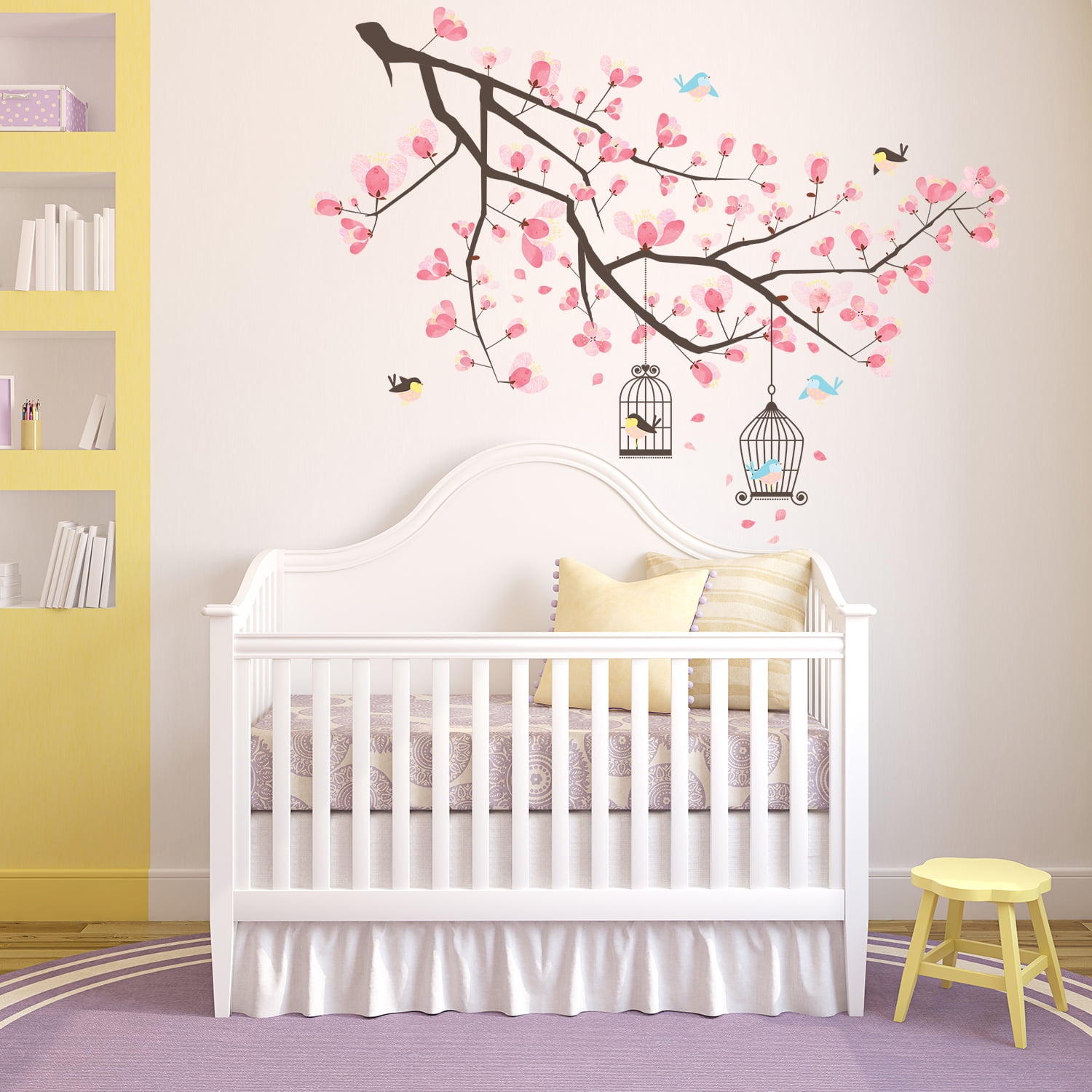 Pink Blossom Cherry Tree Branch Peel and Stick Wall Decal