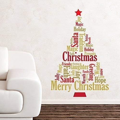 Christmas Decorations Clearance for Home, Indoor, Wall Stickers " Merry Christmas Decor" Wall Murals Decals Living Room Children Nursery Restaurant Cafe Hotel Home Decor (English Quote Christmas Tree)