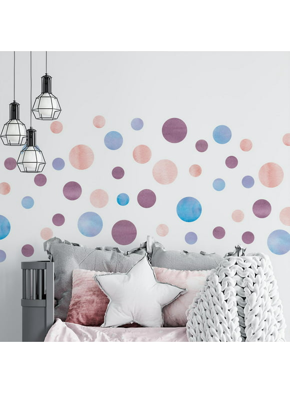 Walplus Watercolour Circles Purple, Pink & Blue Peel and Stick Wall Decals 24.81" x 22.84"
