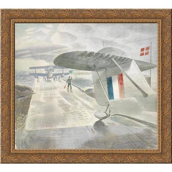 Walrus Aircraft on the Slipway 20x20 Gold Ornate Wood Framed Canvas Art by Ravilious, Eric