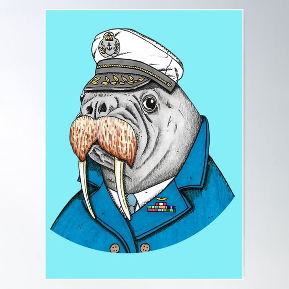 Walrus Captain Poster Wall Art, Modern Wall Decor For Living Room Bedroom, 8x12 UNFRAMED