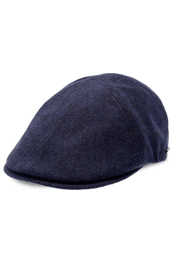 End Game Navy Duckbill Flat Cap – Luxe Wool Blend 6-Panel Hat with Suede Underside & Stretch Fit – Classic 2 ¼" Brim for Stylish Comfort