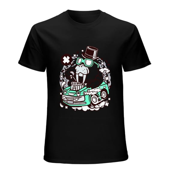 Walrus Hotrod Men’s T-Shirt 100% Cotton Casual Short Sleeve Tops Gift Tee Black 5XL