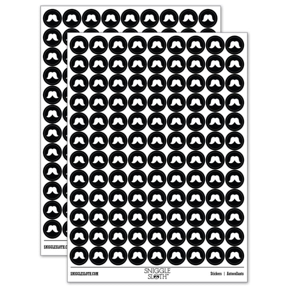 Walrus Mustache Moustache Silhouette 200+ Round Stickers - Black - Gloss Finish - 0.50" Size