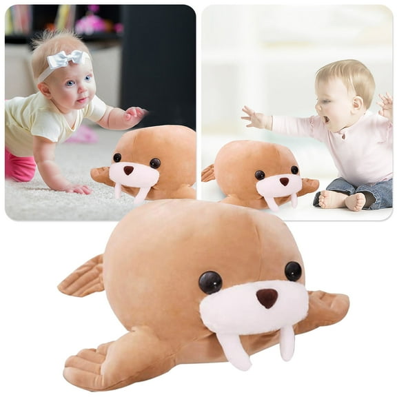 Walrus Toy — Cute Pillow Figurine for Home Décor Stuffed Animal Doll Valentine Idea Cozy Companion, 45 cm, Khaki