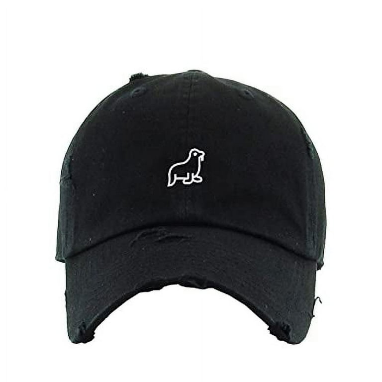 Walrus Vintage Baseball Cap Embroidered Cotton Adjustable Distressed Dad Hat Black