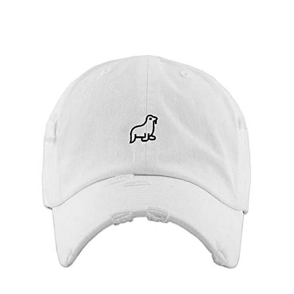 Walrus Vintage Baseball Cap Embroidered Cotton Adjustable Distressed Dad Hat White