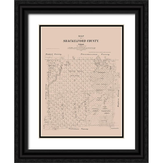 Walsh 11x14 Black Ornate Wood Framed with Double Matting Museum Art Print Titled - Shackelford County Texas - Walsh 1879