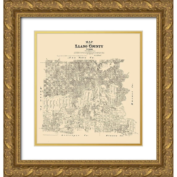 Walsh 12x13 Gold Ornate Wood Framed with Double Matting Museum Art Print Titled - Llano County Texas - Walsh 1879