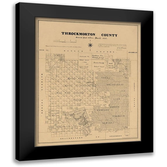 Walsh 12x14 Black Modern Framed Museum Art Print Titled - Throckmorton County Texas - Walsh 1880