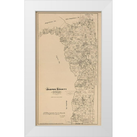 Walsh 12x18 White Modern Wood Framed Museum Art Print Titled - Jasper County Texas - Walsh 1879