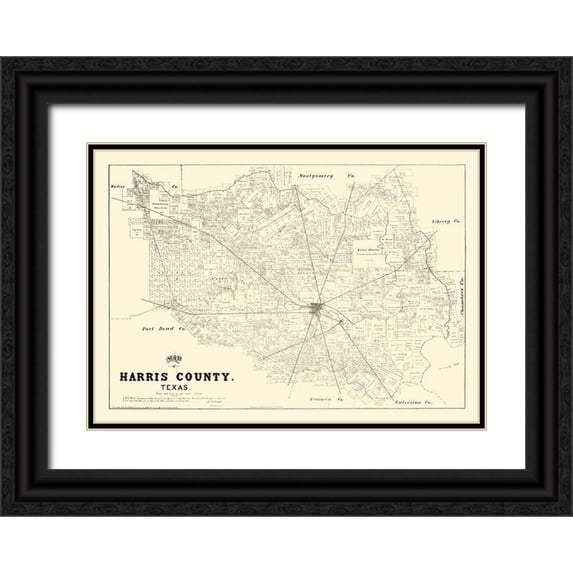 Walsh 14x11 Black Ornate Wood Framed with Double Matting Museum Art Print Titled - Harris County Texas - Walsh 1879