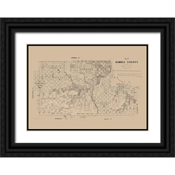 Walsh 14x11 Black Ornate Wood Framed with Double Matting Museum Art Print Titled - Kimble County Texas - Walsh 1879