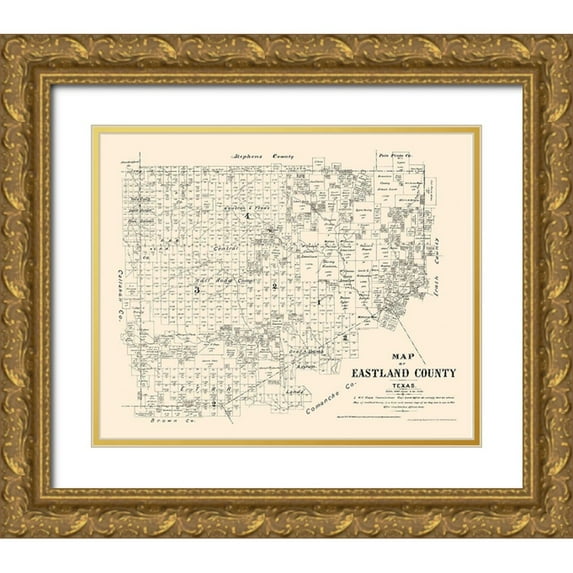 Walsh 14x12 Gold Ornate Wood Framed with Double Matting Museum Art Print Titled - Eastland County Texas - Walsh 1879
