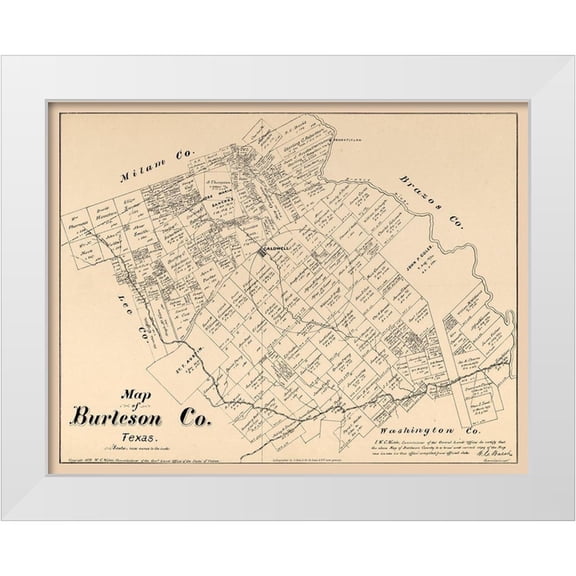 Walsh 14x12 White Modern Wood Framed Museum Art Print Titled - Burleson County Texas - Walsh 1879