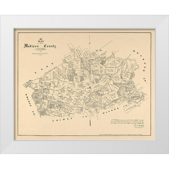 Walsh 14x12 White Modern Wood Framed Museum Art Print Titled - Madison County Texas - Walsh 1879