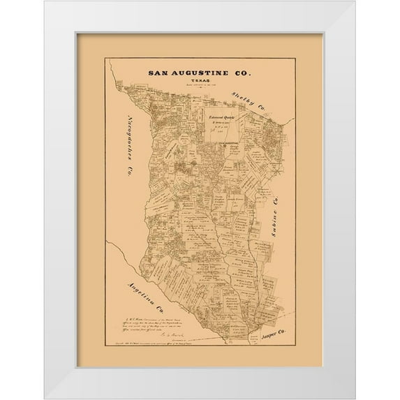 Walsh 14x18 White Modern Wood Framed Museum Art Print Titled - San Augustine County Texas - Walsh 1879