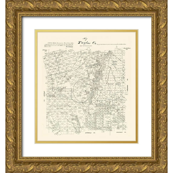 Walsh 15x16 Gold Ornate Wood Framed with Double Matting Museum Art Print Titled - Taylor County Texas - Walsh 1879