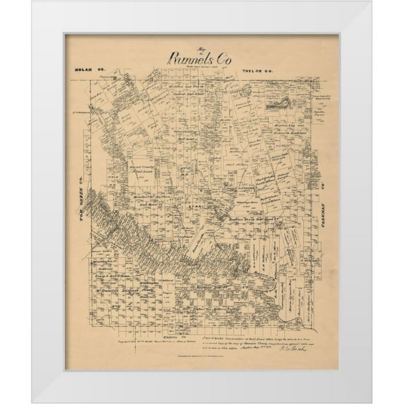 Walsh 15x17 White Modern Wood Framed Museum Art Print Titled - Runnels County Texas - Walsh 1879