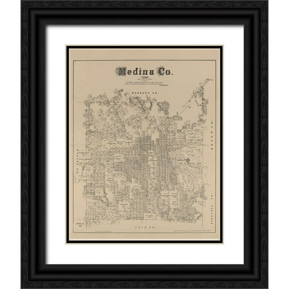 Walsh 15x18 Black Ornate Wood Framed with Double Matting Museum Art Print Titled - Medina County Texas - Walsh 1879