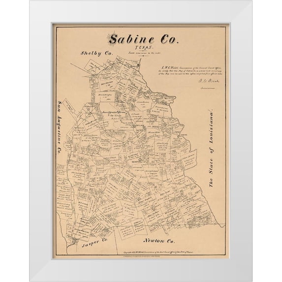 Walsh 15x18 White Modern Wood Framed Museum Art Print Titled - Sabine County Texas - Walsh 1879